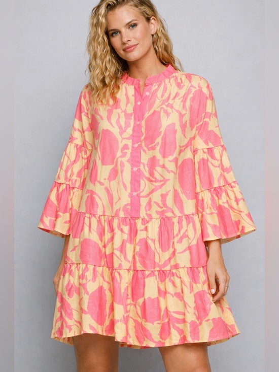 POL Dresses & Skirts - H095 New POL S ptp21 Pink and Cream Tiered Mini Dress